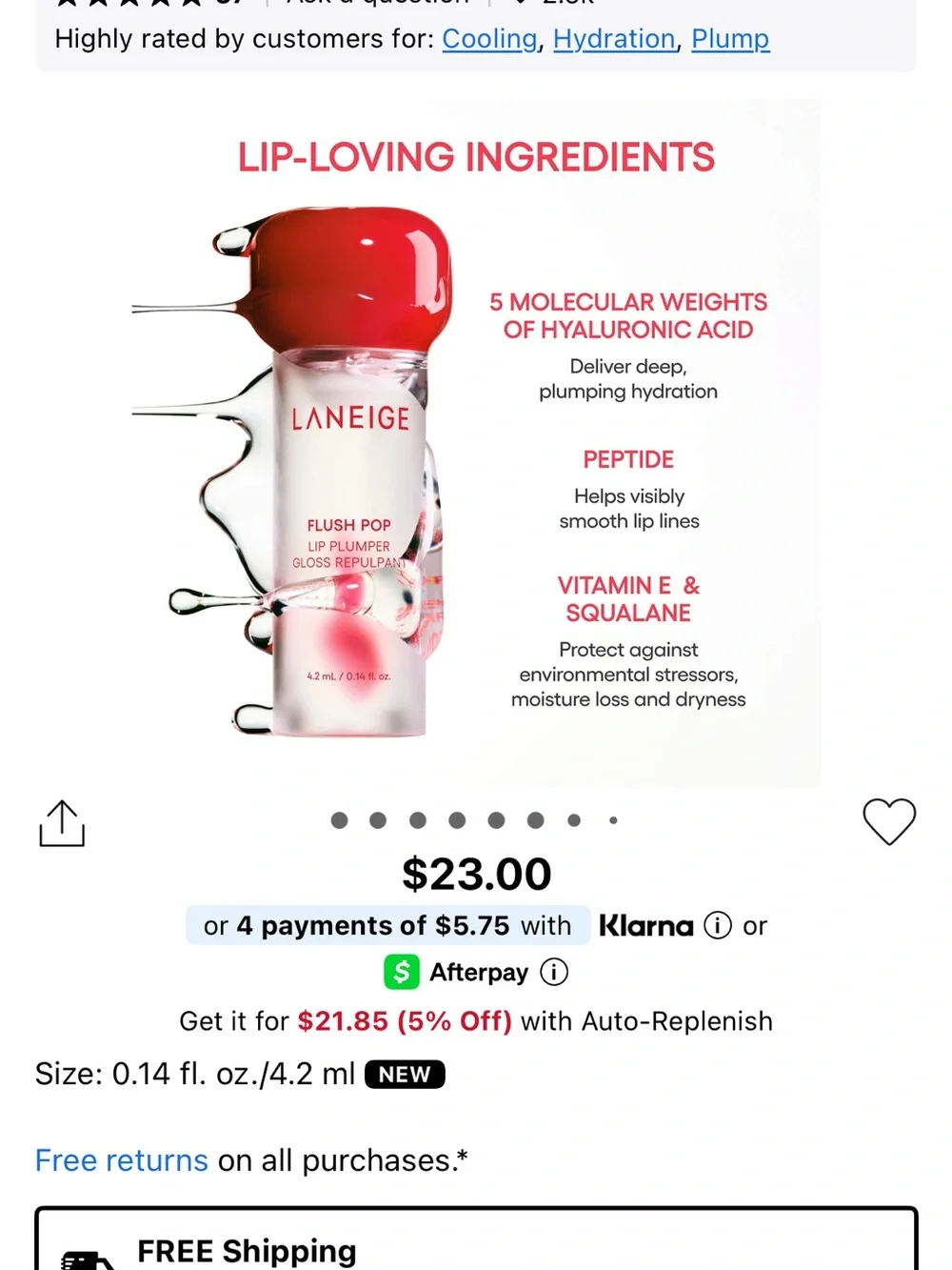 LANEIGE Flush Pop Lip Plumper Gloss - Red